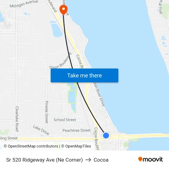 Sr 520 Ridgeway Ave (Ne Corner) to Cocoa map