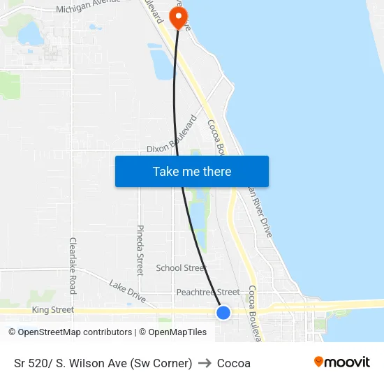 Sr 520/ S. Wilson Ave (Sw Corner) to Cocoa map
