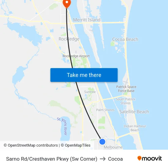 Sarno Rd/Cresthaven Pkwy (Sw Corner) to Cocoa map