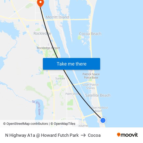 N Highway A1a @ Howard Futch Park to Cocoa map