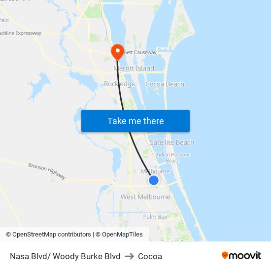 Nasa Blvd/ Woody Burke Blvd to Cocoa map