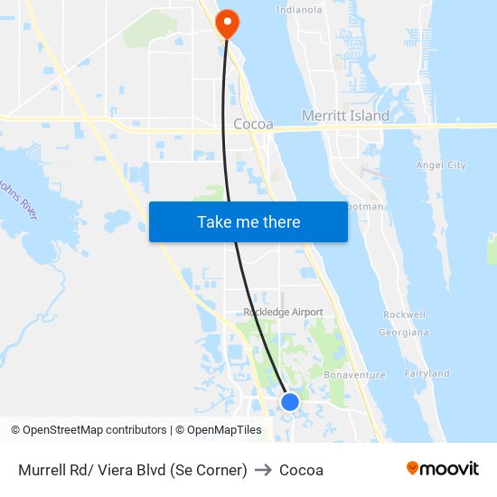 Murrell Rd/ Viera Blvd (Se Corner) to Cocoa map