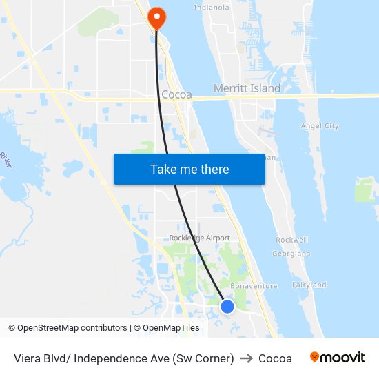 Viera Blvd/ Independence Ave (Sw Corner) to Cocoa map