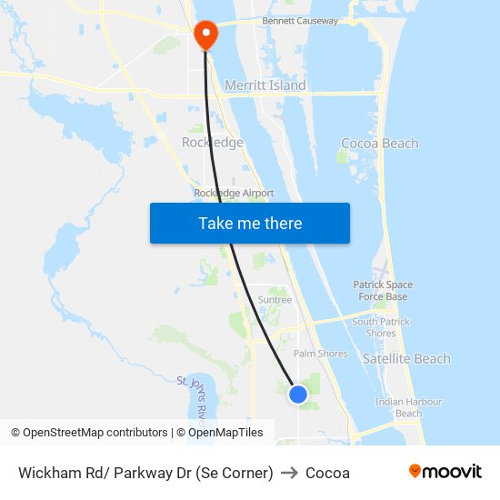 Wickham Rd/ Parkway Dr (Se Corner) to Cocoa map