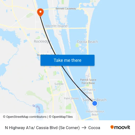 N Highway A1a/ Cassia Blvd (Se Corner) to Cocoa map