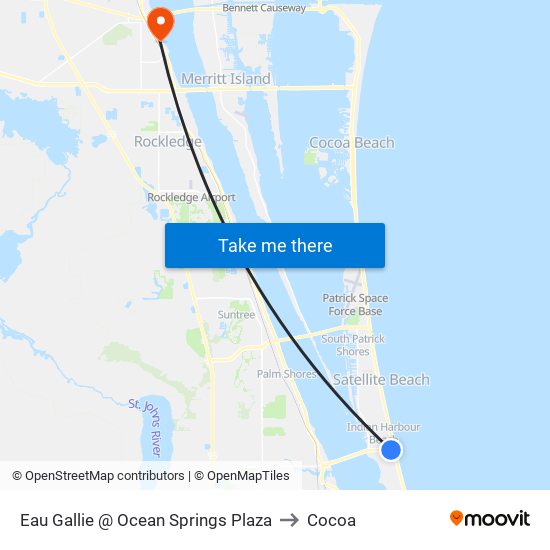 Eau Gallie @ Ocean Springs Plaza to Cocoa map