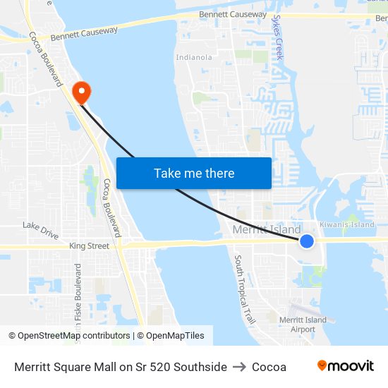 Merritt Square Mall on Sr 520 Southside to Cocoa map