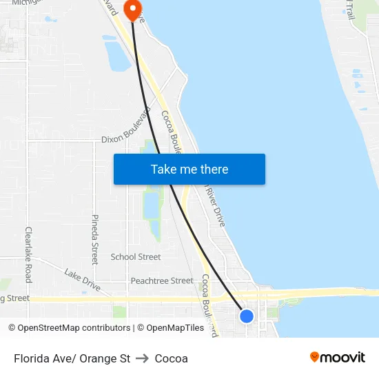 Florida Ave/ Orange St to Cocoa map