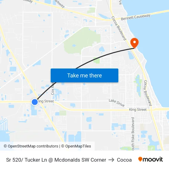 Sr 520/ Tucker Ln @ Mcdonalds SW Corner to Cocoa map