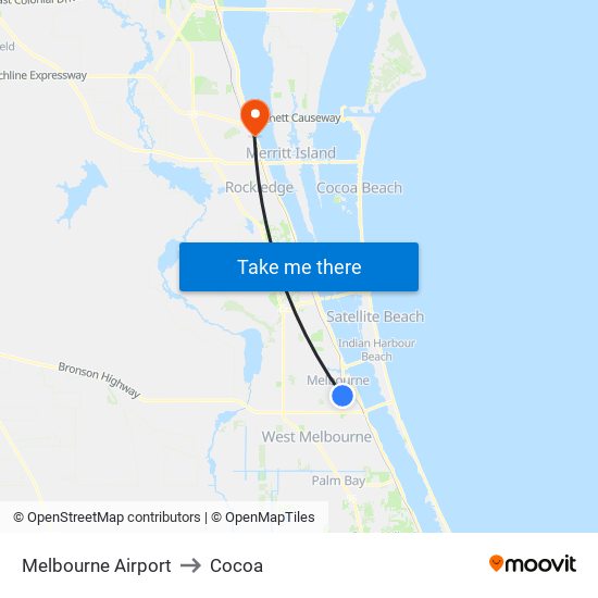 Melbourne Airport to Cocoa map