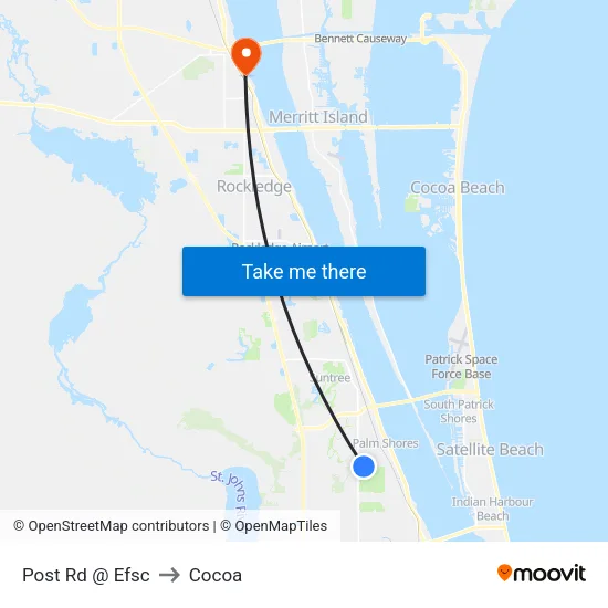 Post Rd @ Efsc to Cocoa map