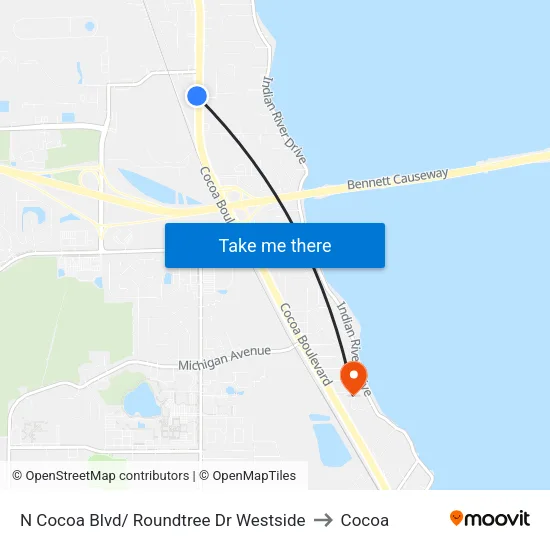 N Cocoa Blvd/ Roundtree Dr Westside to Cocoa map