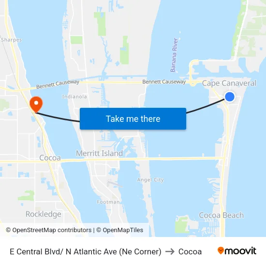 E Central Blvd/ N Atlantic Ave (Ne Corner) to Cocoa map