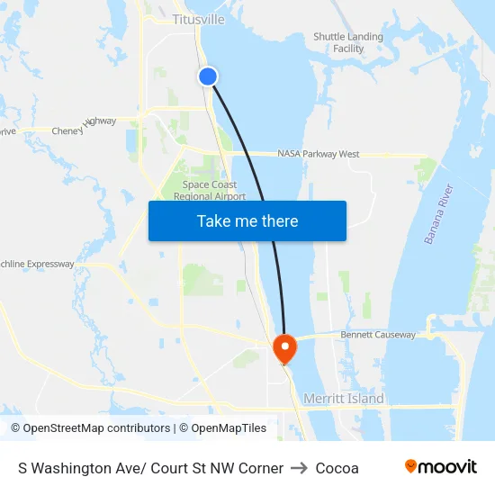 S Washington Ave/ Court St NW Corner to Cocoa map