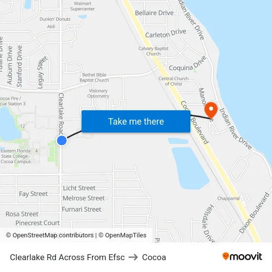 Clearlake Rd Across From Efsc to Cocoa map
