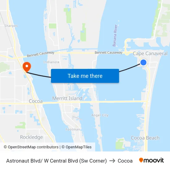 Astronaut Blvd/ W Central Blvd (Sw Corner) to Cocoa map