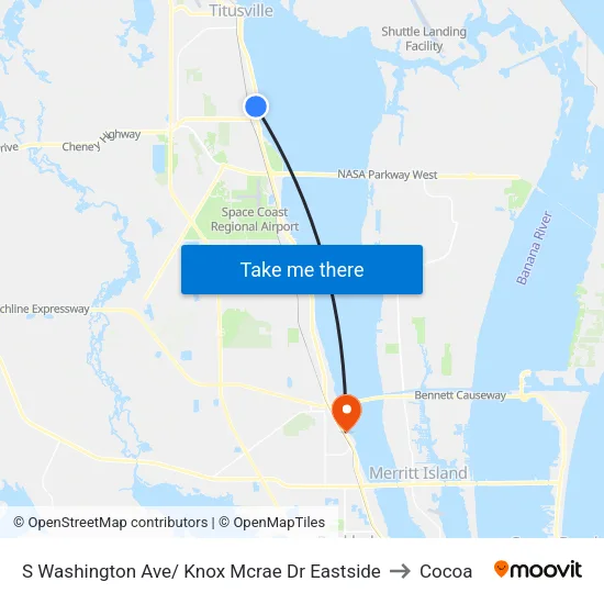 S Washington Ave/ Knox Mcrae Dr Eastside to Cocoa map