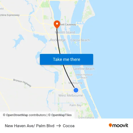 New Haven Ave/ Palm Blvd to Cocoa map