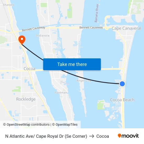 N Atlantic Ave/ Cape Royal Dr (Se Corner) to Cocoa map