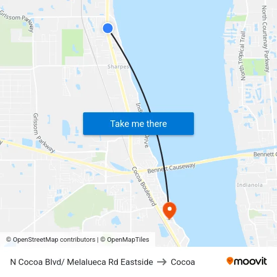 N Cocoa Blvd/ Melalueca Rd Eastside to Cocoa map
