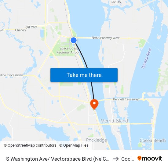 S Washington Ave/ Vectorspace Blvd (Ne Corner) to Cocoa map