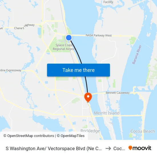 S Washington Ave/ Vectorspace Blvd (Ne Corner) to Cocoa map