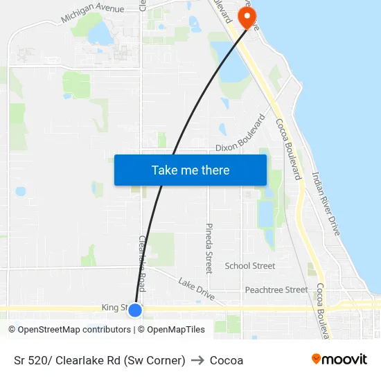 Sr 520/ Clearlake Rd (Sw Corner) to Cocoa map