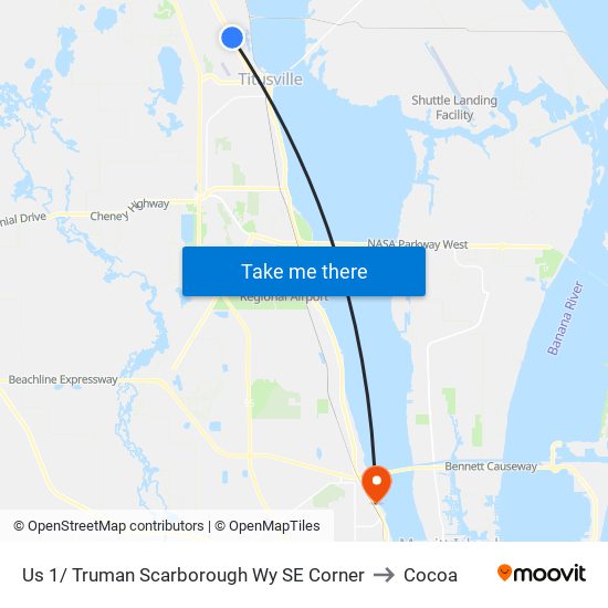 Us 1/ Truman Scarborough Wy SE Corner to Cocoa map