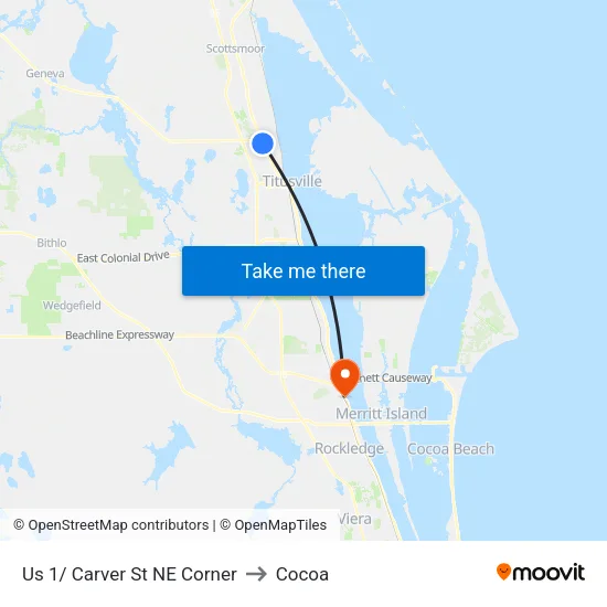 Us 1/ Carver St NE Corner to Cocoa map