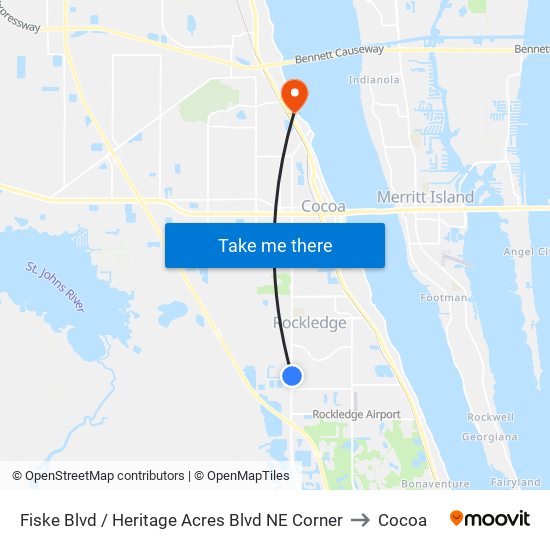 Fiske Blvd / Heritage Acres Blvd NE Corner to Cocoa map