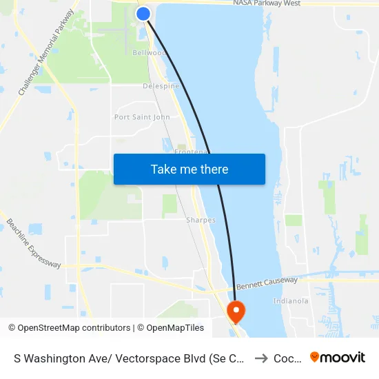 S Washington Ave/ Vectorspace Blvd (Se Corner) to Cocoa map