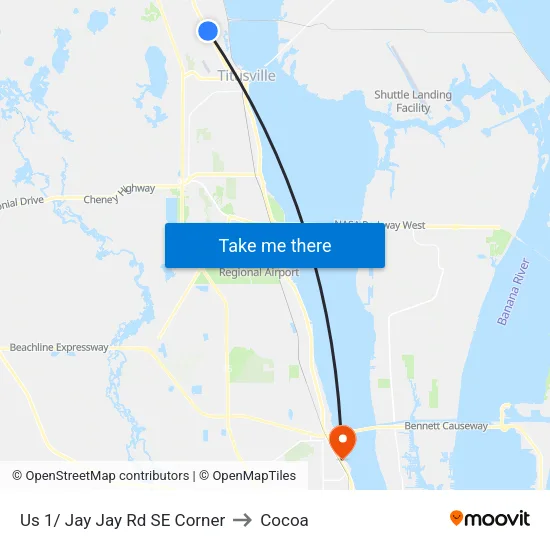 Us 1/ Jay Jay Rd SE Corner to Cocoa map