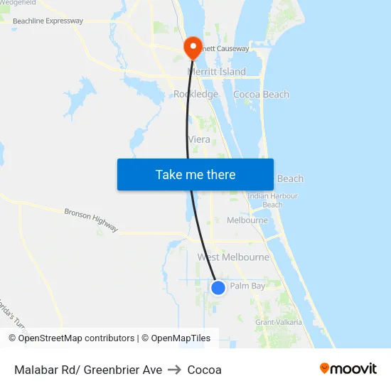 Malabar Rd/ Greenbrier Ave to Cocoa map