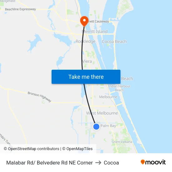 Malabar Rd/ Belvedere Rd NE Corner to Cocoa map