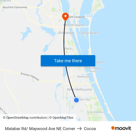 Malabar Rd/ Maywood Ave NE Corner to Cocoa map