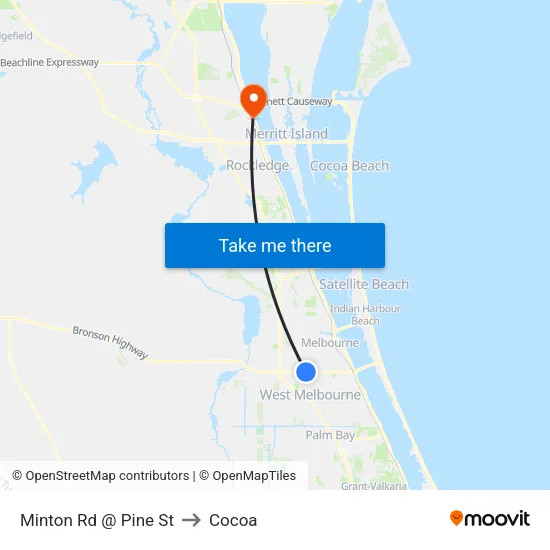 Minton Rd @ Pine St to Cocoa map