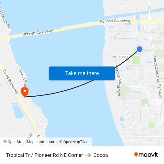 Tropical Tr / Pioneer Rd NE Corner to Cocoa map