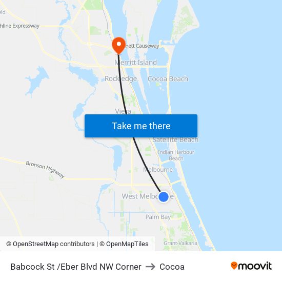 Babcock St /Eber Blvd NW Corner to Cocoa map