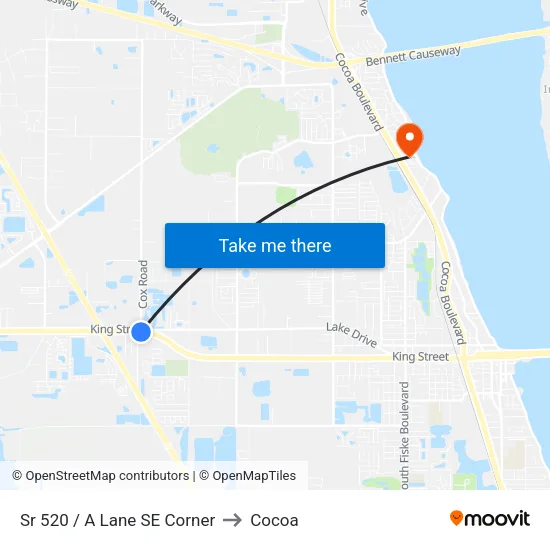 Sr 520 / A Lane SE Corner to Cocoa map