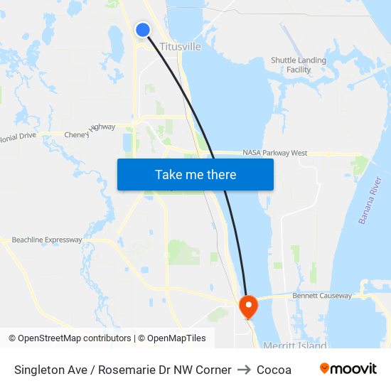 Singleton Ave / Rosemarie Dr NW Corner to Cocoa map