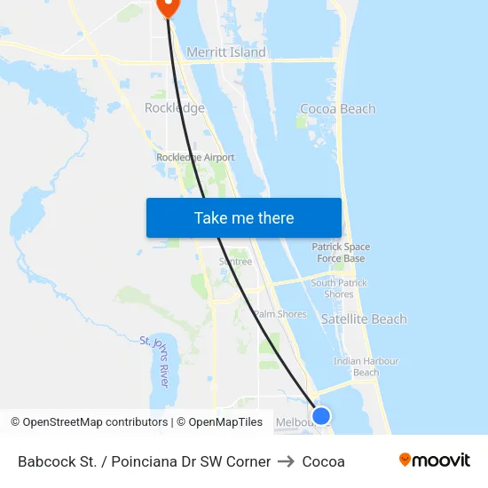 Babcock St. / Poinciana Dr SW Corner to Cocoa map