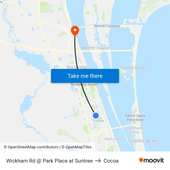 Wickham Rd @ Park Place at Suntree to Cocoa map