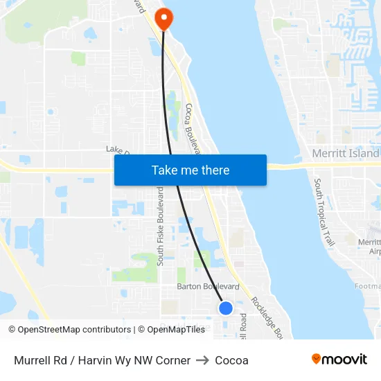 Murrell Rd / Harvin Wy NW Corner to Cocoa map