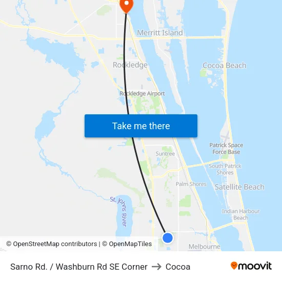 Sarno Rd. / Washburn Rd SE Corner to Cocoa map