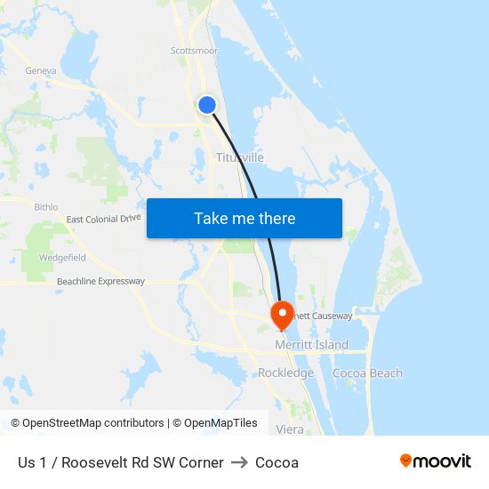 Us 1 / Roosevelt Rd SW Corner to Cocoa map