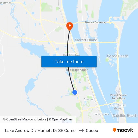 Lake Andrew Dr/ Harnett Dr SE Corner to Cocoa map