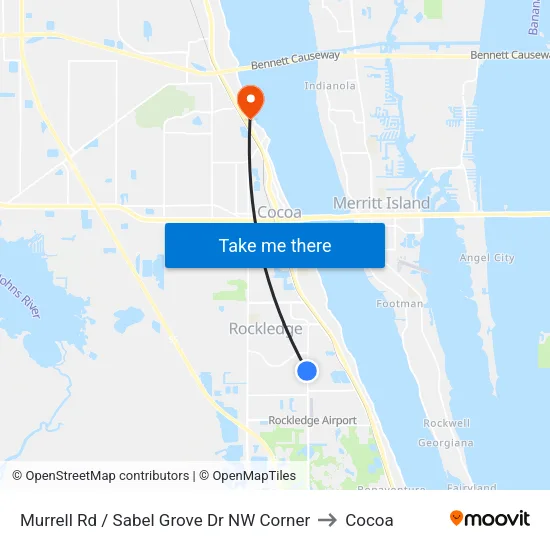 Murrell Rd / Sabel Grove Dr NW Corner to Cocoa map