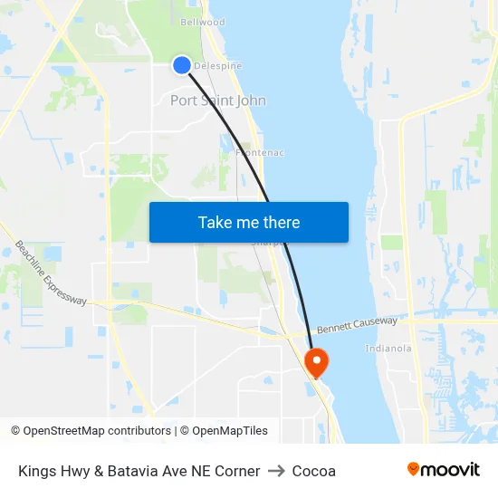 Kings Hwy & Batavia Ave NE Corner to Cocoa map