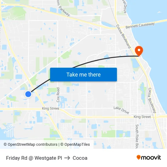 Friday Rd @ Westgate Pl to Cocoa map