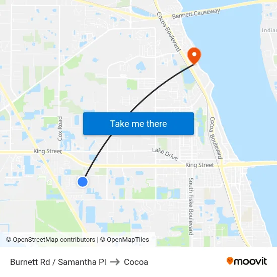Burnett Rd / Samantha Pl to Cocoa map